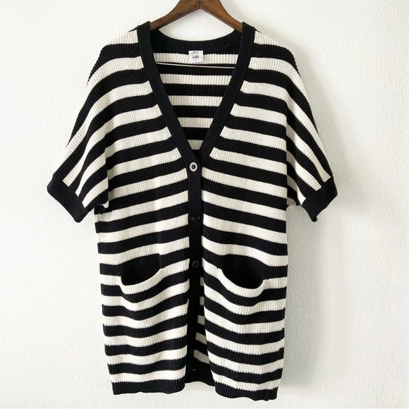 Cabi Whistle Striped Cardigan Knit 100% Cotton Short Sleeve Button Front Small - Picture 3 of 10
